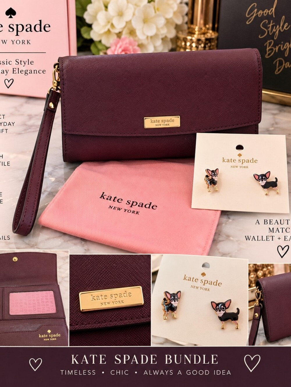 💕 Kate Spade Wallet + Earrings Bundle